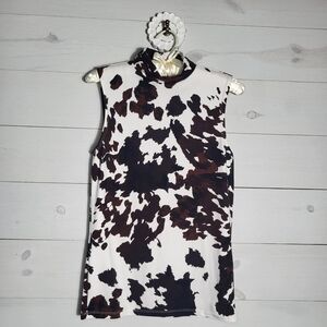 Willow & Root Cow Print Western Top Mock Neck Sleeveless Chic Coastal Cowgirl
